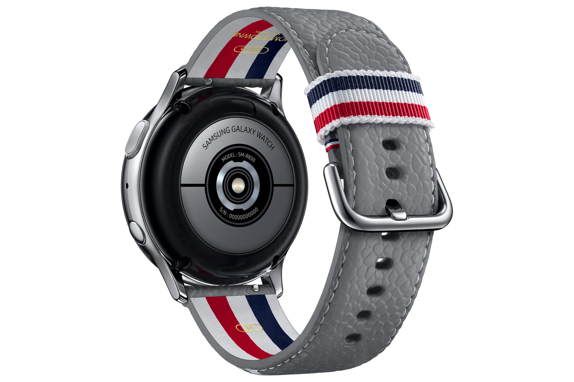 The back of Galaxy Watch Active2 Samsung Thom Browne (SM-F700FZAZXSP) in Dynamic Grey shows the HR Sensor (Eight Photodiodes)