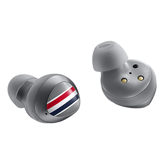 The Galaxy Buds+ accented with Samsung Thom Browne Singapore (SM-F700FZAZXSP) in Dynamic Grey that matches the Galaxy Z Flip