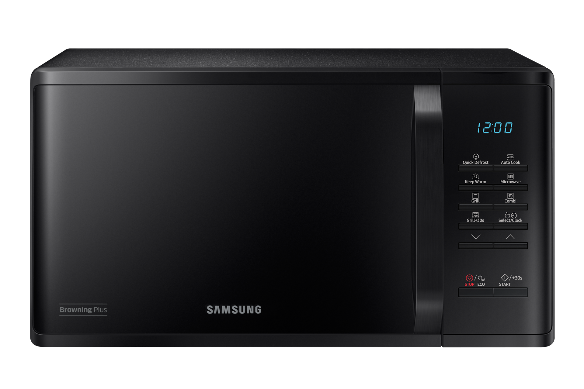 Discover Samsung MG23K3513AK/SPfeatures now. Ceramic Inside™, 23L, Grill Microwave Oven in black seen from the front