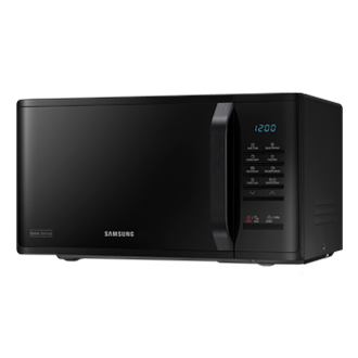 Discover Samsung MS23K3513AK/SP now. Ceramic Inside™, 23L, Solo Microwave Oven in black seen from right perspective view