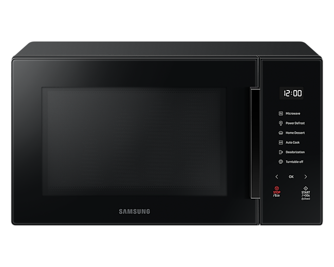 Front of the Samsung Microwave Oven Solo with Home Dessert function 30L in black.