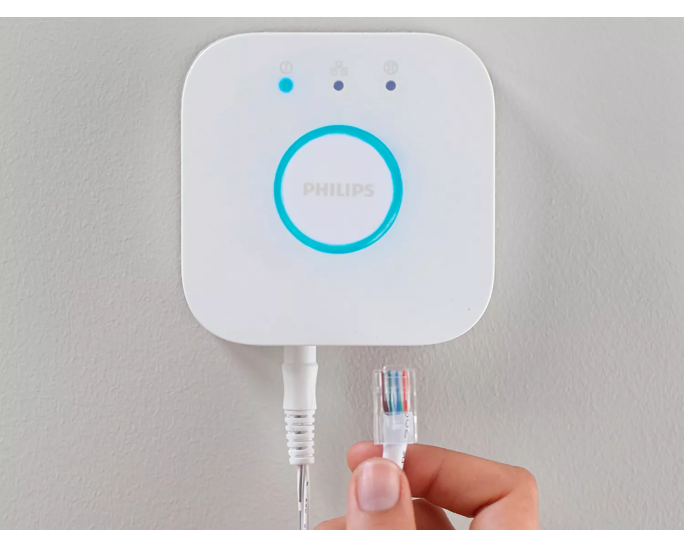 front view of philips hub bridge showing power and network plugin