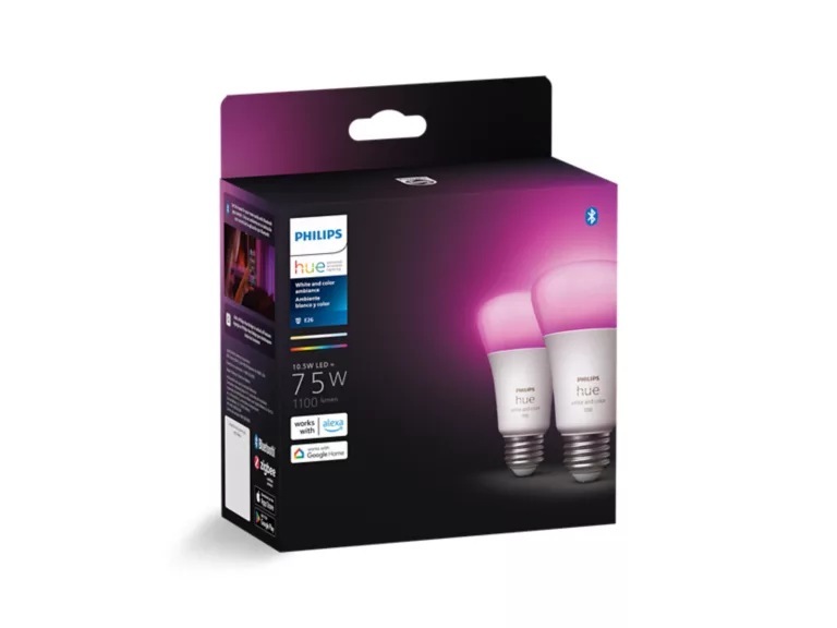 Packaging of Hue White and color ambiance A19 - E26 smart bulb - 75 W (2-pack)