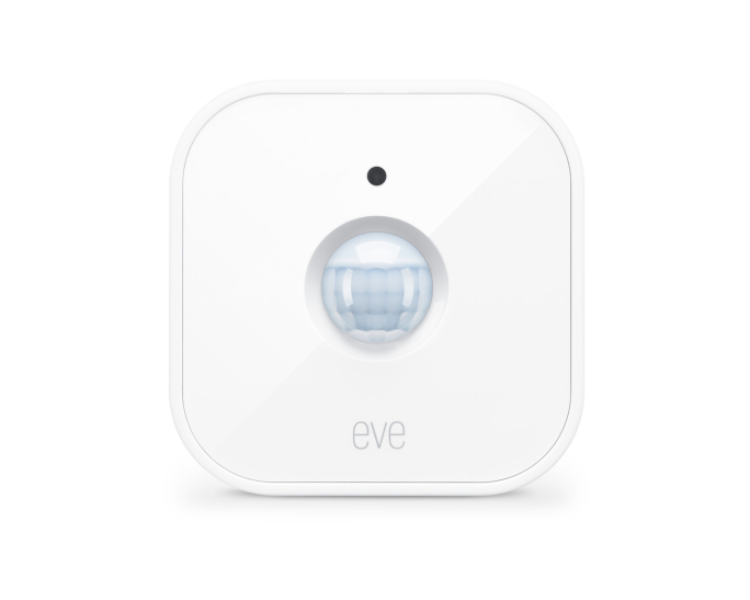 Eve Motion sensor, with rounded styling and compact size, and Eve logo on front.