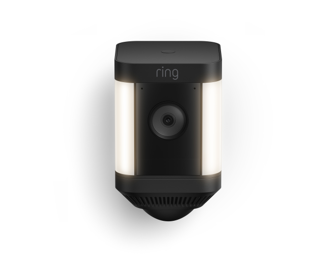 Front. Ring - Spotlight Cam Plus Outdoor/Indoor Wireless 1080p Battery Surveillance Camera - Black
