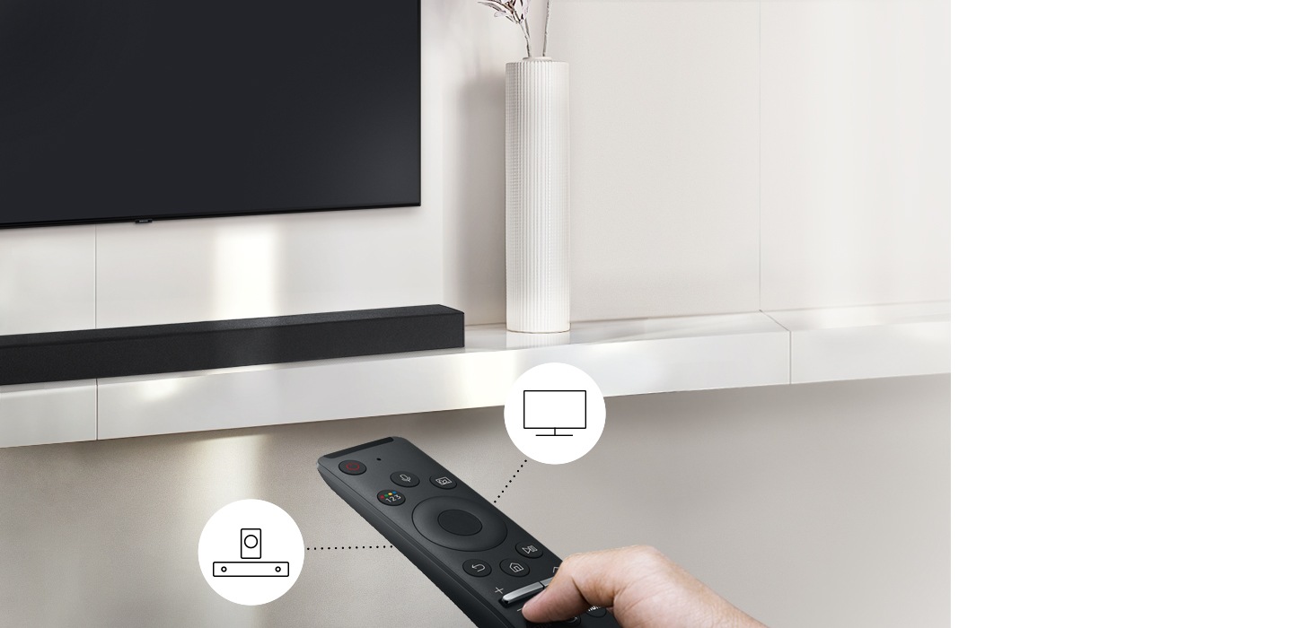Samsung Soundbar 2.1ch 150W โลกแห่งเสียงที่ควบคุมด้วยเพียงแค่รีโมทเพียงเครื่องเดียว ตั้งแต่การเปิดปิด ระดับเสียง หรือแม้แต่เอฟเฟกต์เสียงต่าง ๆ