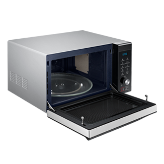 มุมมองด้านซ้ายของเตาอบอบ อุ่น ย่าง ทอด MC32K7055CT Convection, 32 ลิตร (สีดำ) พร้อมประตูเปิดเต็มที่