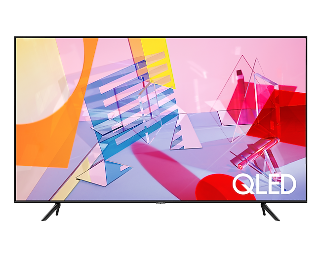 ดูราคา อ่านรีวิว Samsung Q60T QLED Smart 4K TV สมาร์ททีวีให้สีที่แม่นยำถึงหนึ่งพันล้านเฉด ระดับสี 100% ด้วยเทคโนโลยี Quantum Dot ด้านหน้าของทีวี Q60T QLED Smart 4K TV สี Black ที่มีตัวหนังสือ QLED สีขาวตรงมุมขวาล่าง