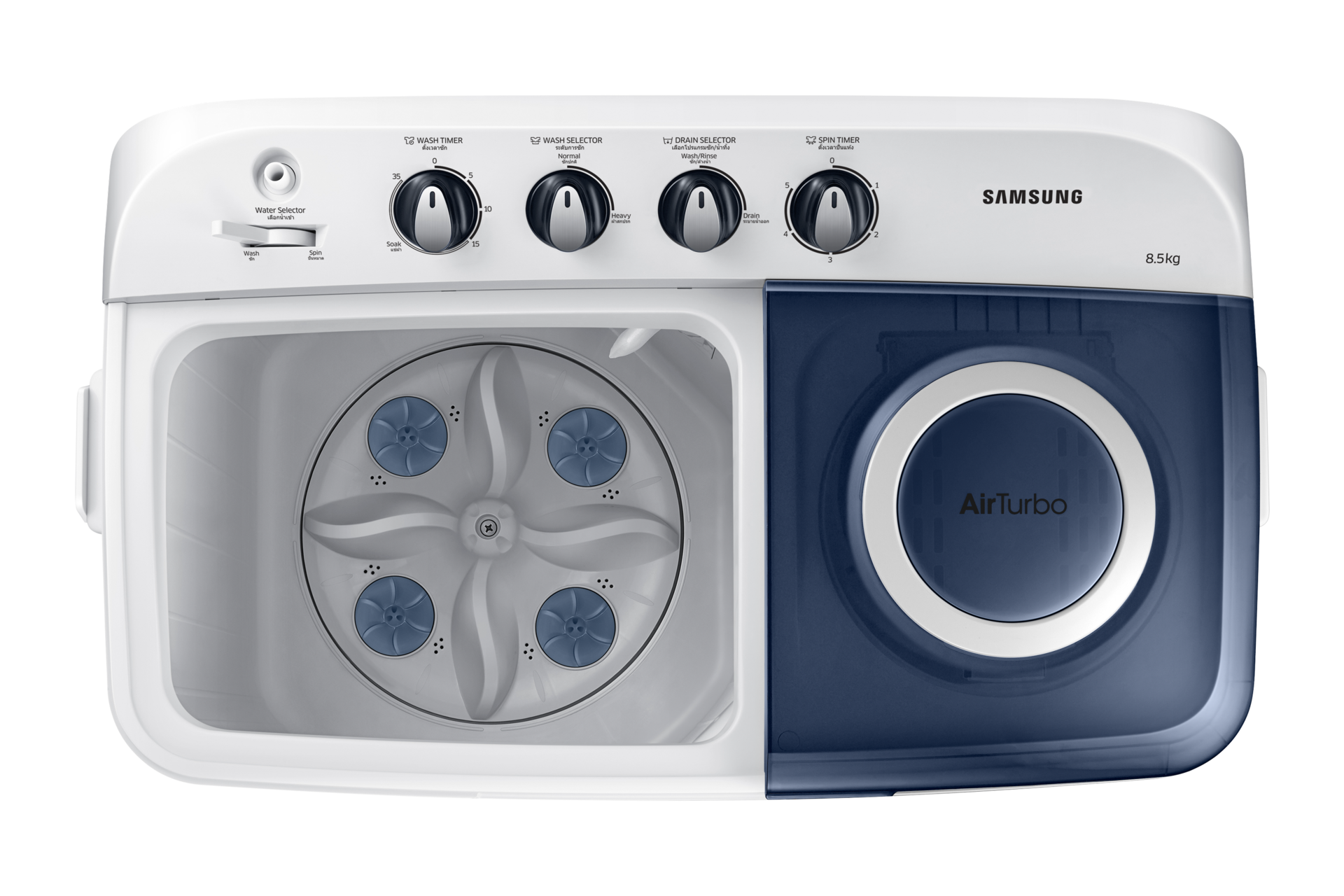 Samsung เครื่องซักผ้าถังคู่ 8.5 กก. สี White - มุมมองด้านบน