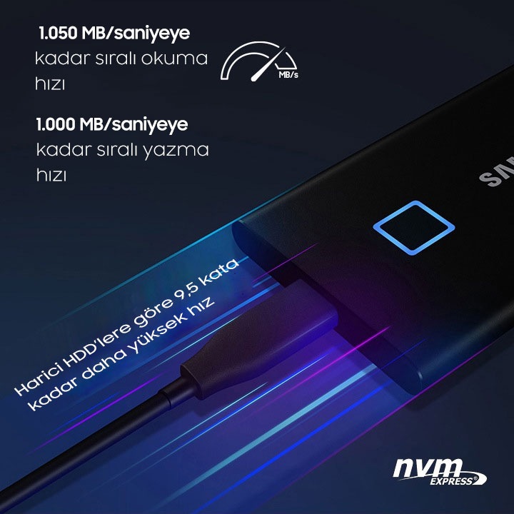 Taşınabilir SSD T7 Touch USB 3.2 1TB (Siyah) | MU-PC1T0K/WW