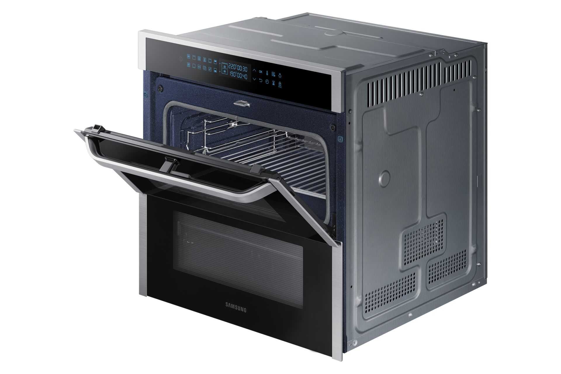 Духова шафа NV75N7646RS/WT з Dual Cook Flex, 75л - фото r-perspective-dual-door-half-open-with-rack silver