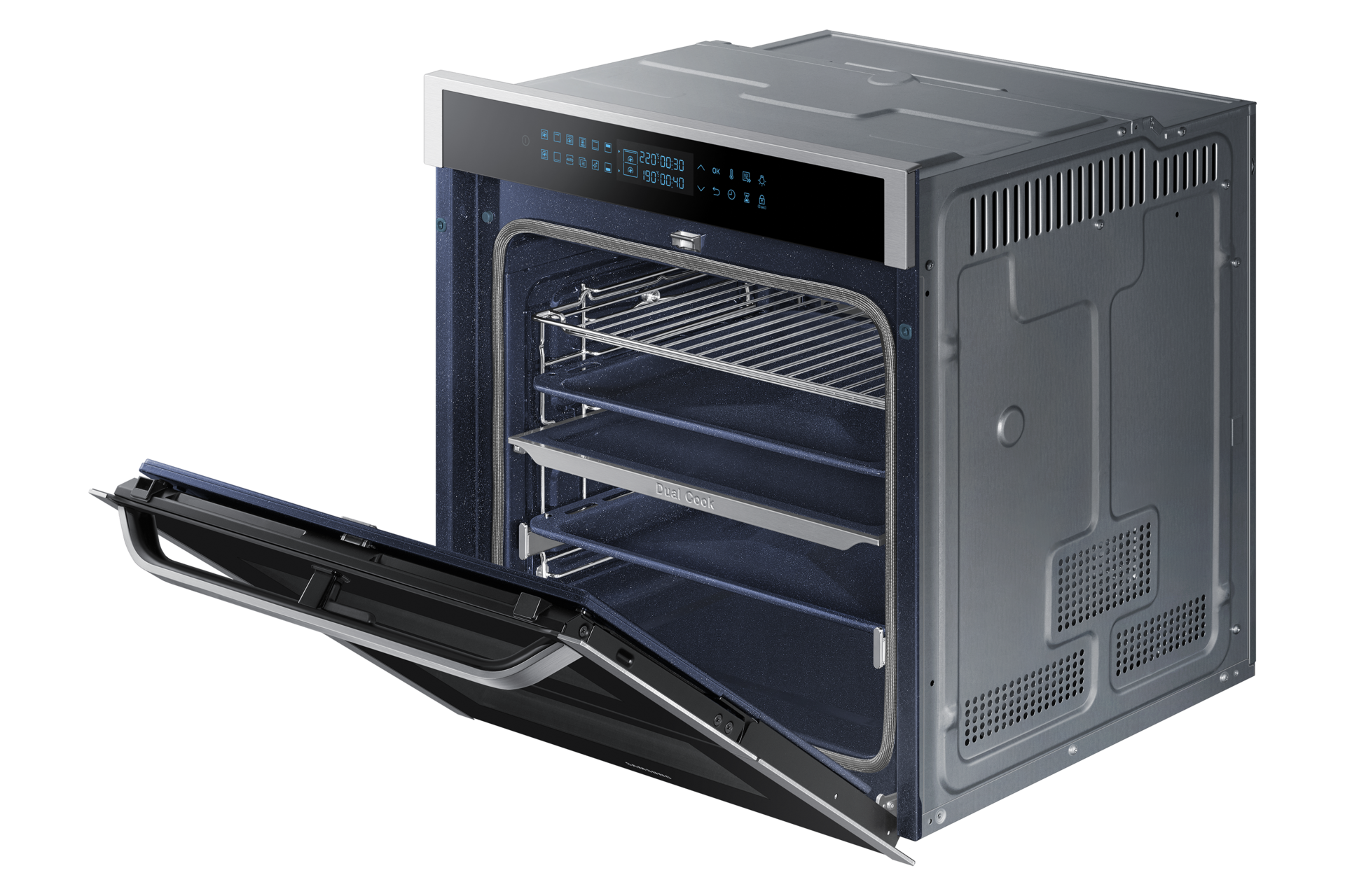 Духова шафа NV75N7646RS/WT з Dual Cook Flex, 75л - фото r-perspective-half-open-with-rack silver