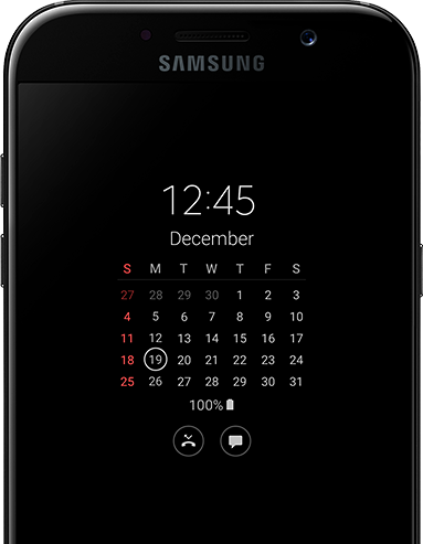 Перегляд дати і часу на екрані Galaxy A7 (2017) з функцією Always On Display.