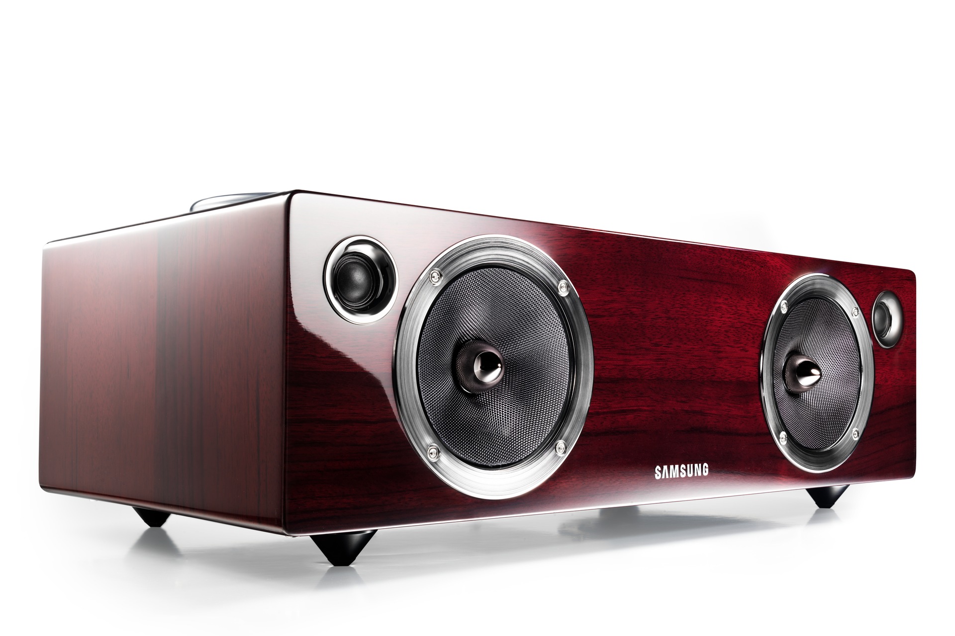 Wireless Audio Dock with Valve Amplifier (iPod and Galaxy) Left-Angle RED