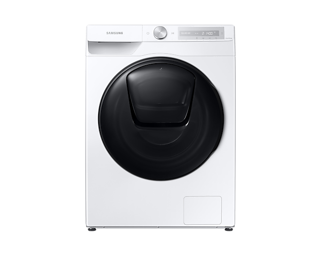 A white Samsung Series 6 10.5kg Washing Machine with Ecobubble technology stands on a white background.