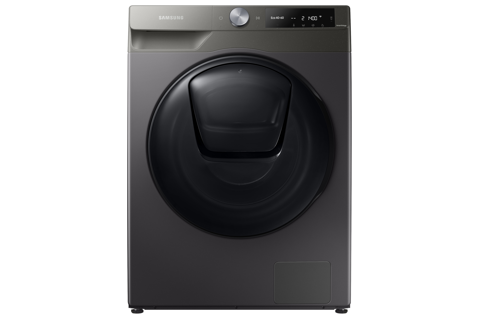 A silver Samsung Series 5 10.5kg Washing Machine with Ecobubble technology stands on a white background.