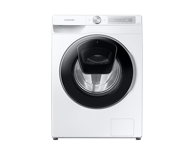 A white Samsung Series 7 10.5kg Ecobubble Washing Machine WW10T684DLH on a white background.