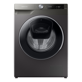 A Samsung Series 7 Ecobubble black 10.5kg washing machine on a white background.