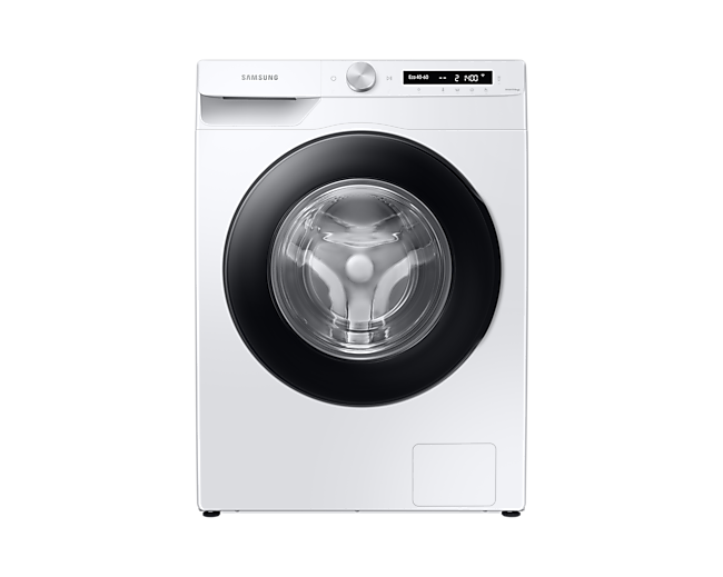 A Samsung Series 5+ 9kg Auto Dose Washing Machine WW90T534DAW on a white background.