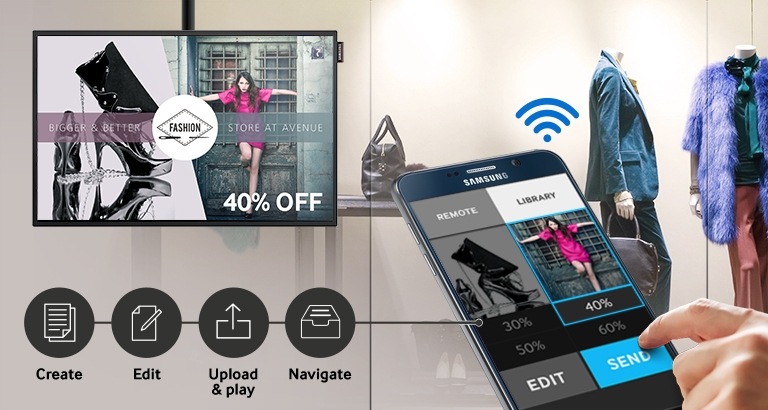 Manage digital signage wirelessly, virtually anywhere, anytime on a mobile device with an easy-to-use application