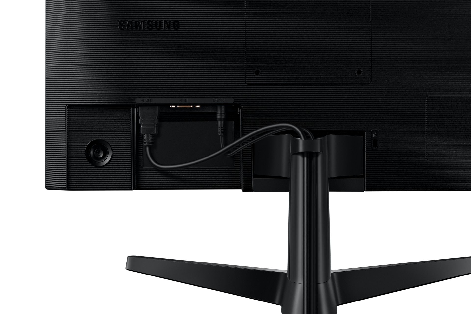 Xem cận cảnh chân đế chữ Y cùng các cổng kết nối của màn hình LED Samsung monitor (LF24T350) từ phía sau và xem giá thiết bị!