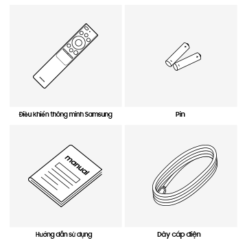 Hộp Samsung QLED TV 2020 chứa điều khiển từ xa, pin, cáp và hướng dẫn sử dụng