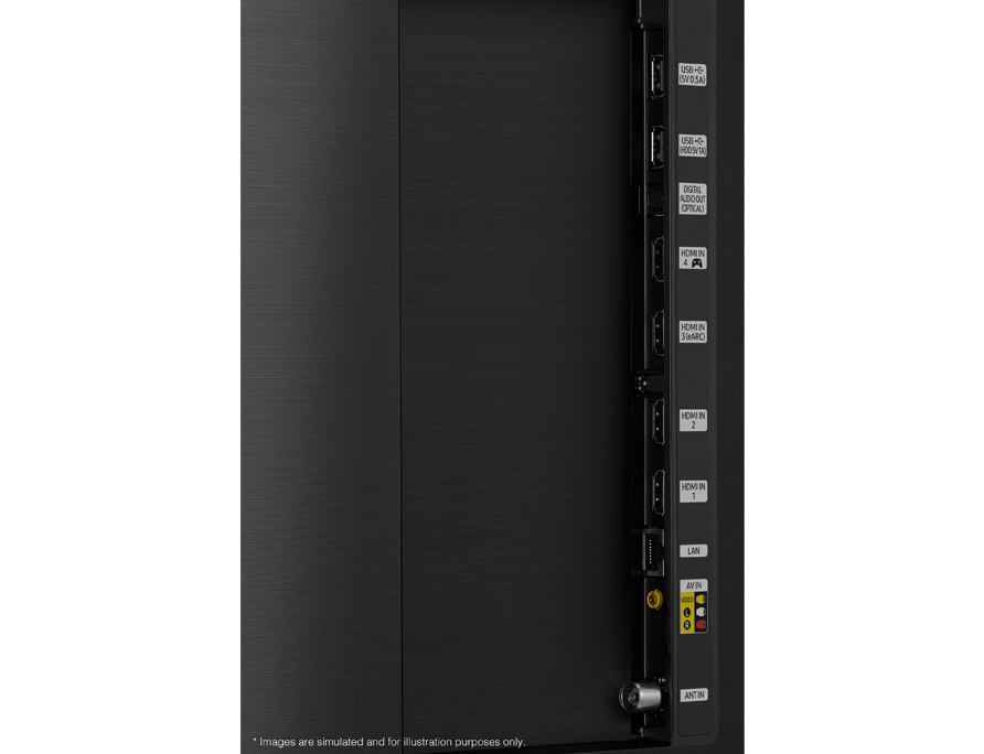 Samsung QLED 2020 Q800T có cổng USB, HDMI, LAN và cổng ăng ten bên cạnh