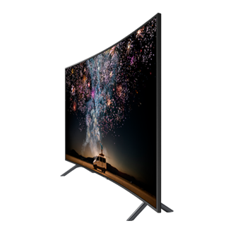 Cạnh nghiêng phải hoàn hảo của Smart Tivi màn hình cong Samsung 4K UHD 55 Inch Ultra Black với thiết kế New Edge ấn tượng, viền Slim mỏng, chân đế Simple Luminus