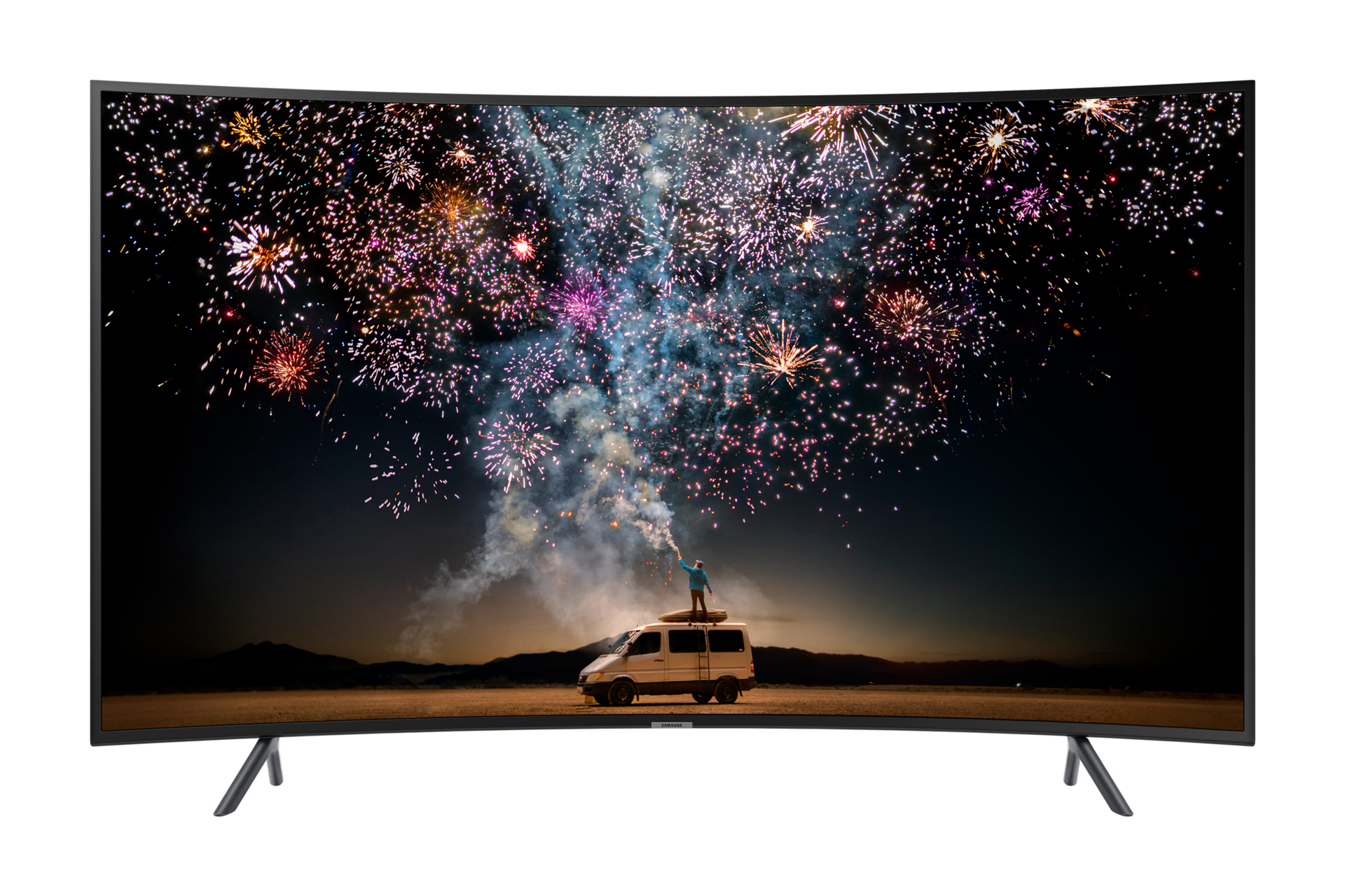 Chiêm ngưỡng mặt trước Tivi màn hình cong Samsung 55 Inch độ phân giải 4K UHD chân thực cùng công nghệ UHD Dimming cho hình ảnh chân thực, sống động đến bất ngờ
