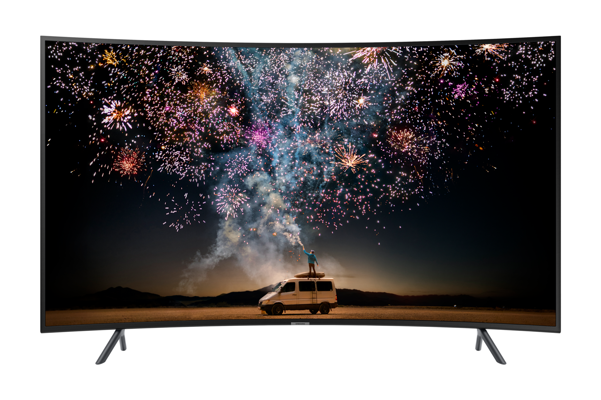 Chiêm ngưỡng mặt trước Tivi màn hình cong Samsung 55 Inch độ phân giải 4K UHD chân thực cùng công nghệ UHD Dimming cho hình ảnh chân thực, sống động đến bất ngờ