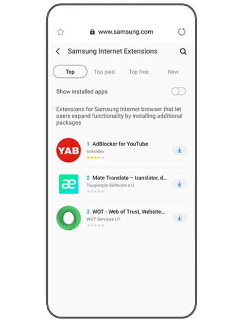 갤럭시 스토어에서 마음에 드는 확장 프로그램을 다운로드하세요.