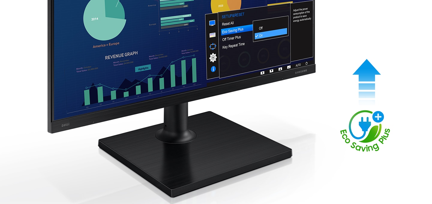 모니터 하단을 확대하여 보여주고 있고, 우측엔 에코 세이빙 플러스 아이콘이 나와 있습니다.
