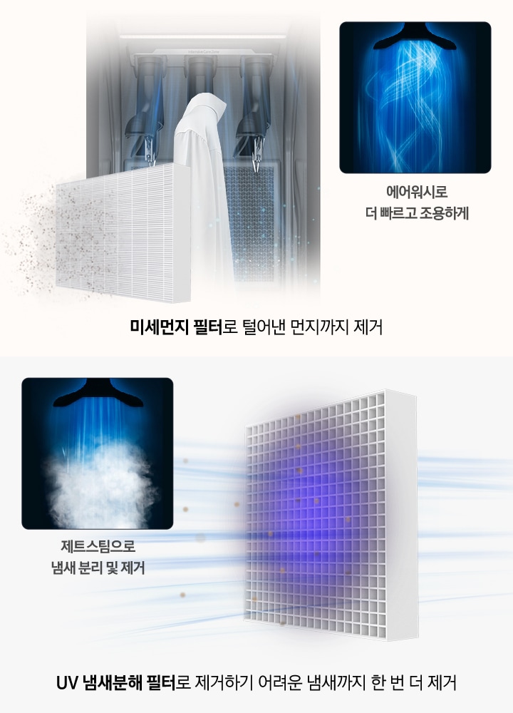 * 미세먼지 코스 사용시 미세먼지 필터 통해 부유 미세먼지 90 % 제거 가능. * 