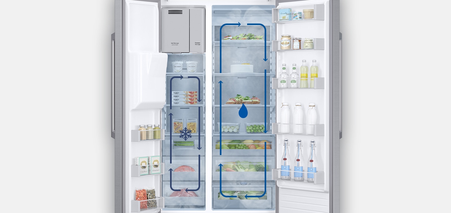 냉장고 내부의 냉동실 부분과 냉장실 부분을 아이콘화 하여 보여집니다.