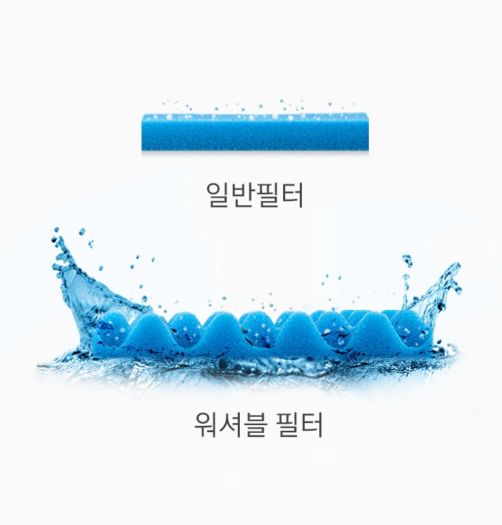 일반 필터와 워셔블 필터의  비교하는 모습니다.