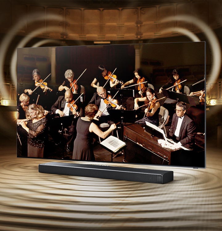 오케스트라가 연주하는 장면이 나오는 TV 정면