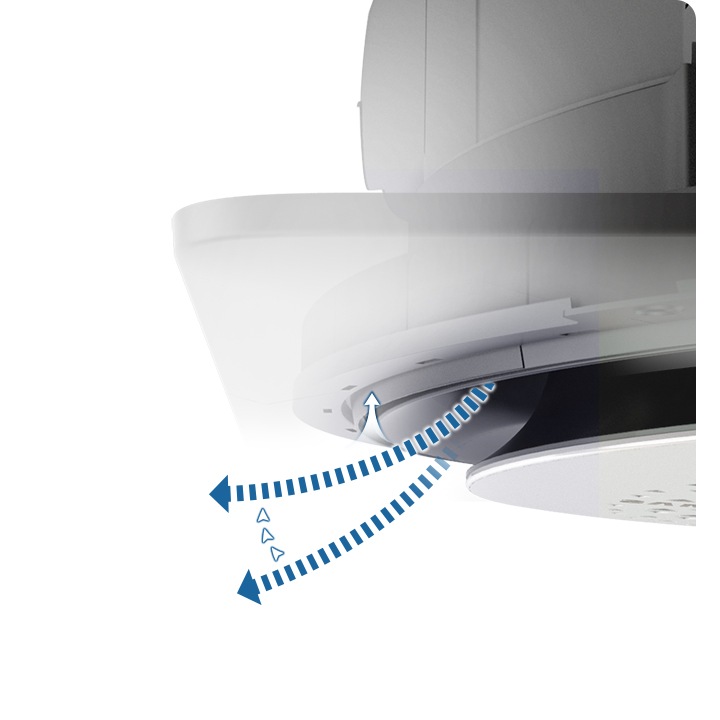 블레이드 역할을 하는 부스터 팬이 보다 낮은 송풍각도로 차가운 바람을 만들어내는 모습입니다.