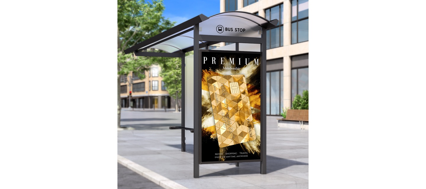 버스 정류장 측면에 세로형으로 설치된 OHA 시리즈의 모습입니다.