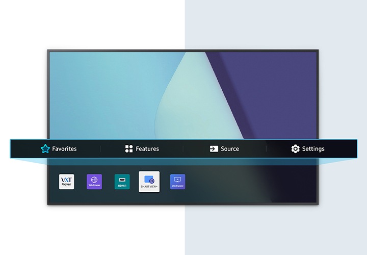 단독형 UHD M 시리즈의 디스플레이 화면이 있으며, 하단 UI 메뉴바가 확대되어 보여집니다.
