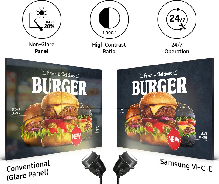 패스트푸드 메뉴를 제품을 통해 보여주고 있습니다.