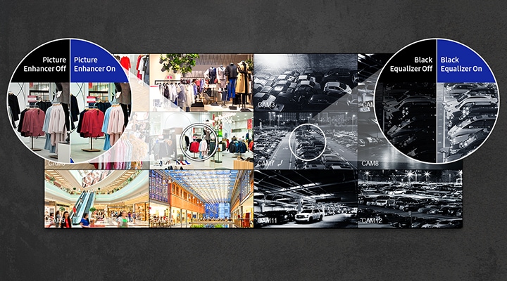 컬러 화면과 흑백 화면의 CCTV 화면을 비교하여 보여주고 있습니다.