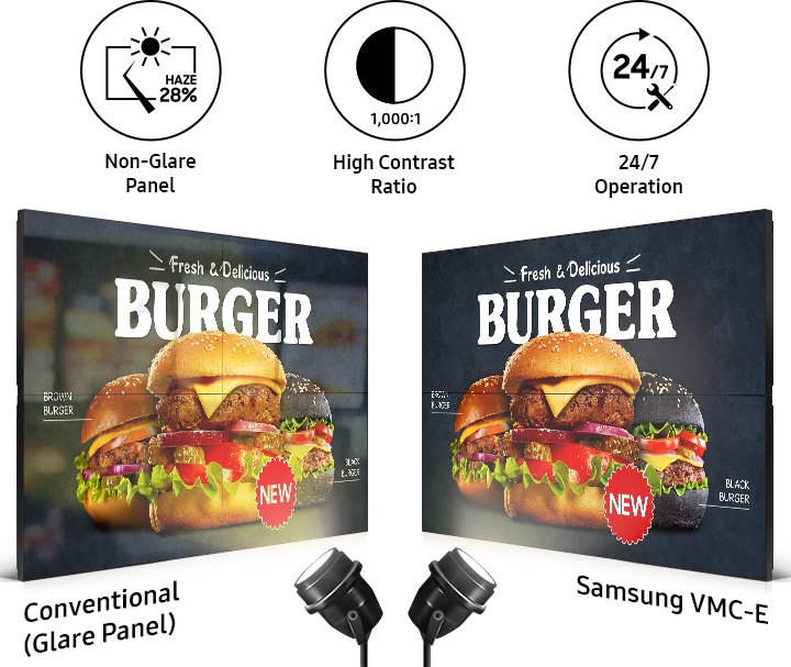 패스트푸드 메뉴를 제품을 통해 보여주고 있습니다.