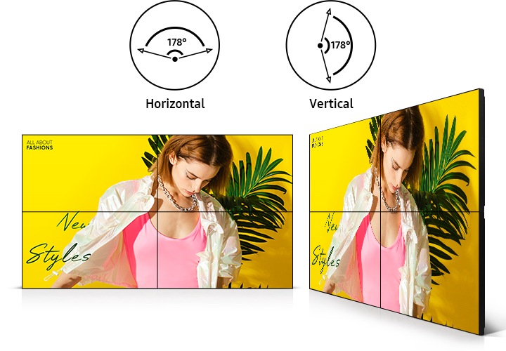 여성 모델의 화면을 제품 정면과 측면을 통해 보여주고 있습니다.