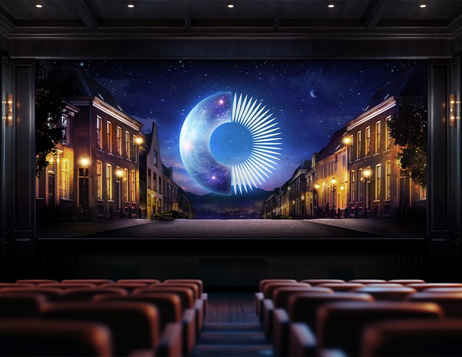 [극장 상영관에 설치된 시네마 LÉD 스크린 Ó~ñýx 의 모습]