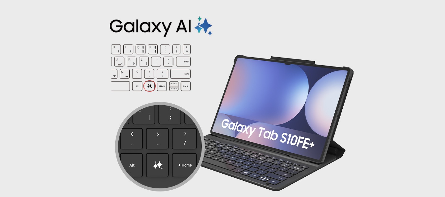 탭이 결랍된 상태의 커버 이미지가 있고 커버 키보드의 AI 키 부분을 확대하여 보여주고 있습니다.