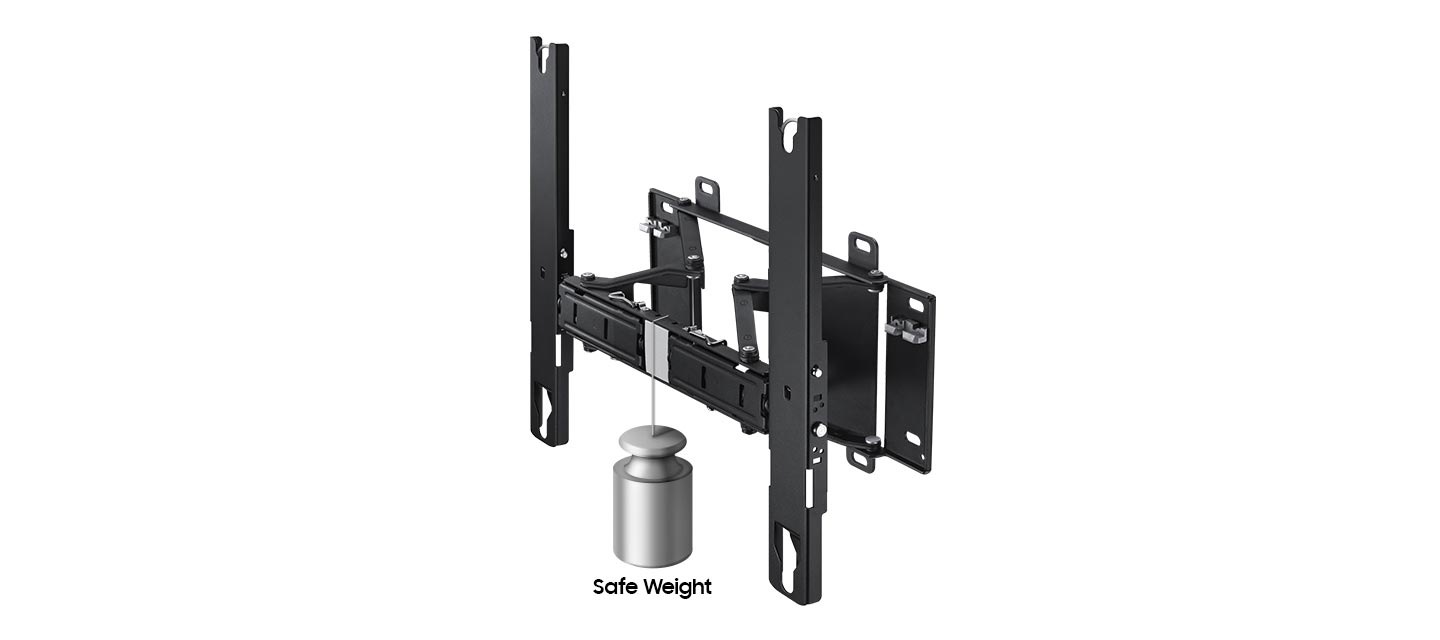 브라켓에 무거운 추를 달아 안전 하중이 큰 것을 표현하고 있는 이미지입니다.