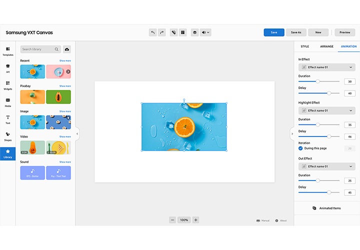 삼성 VXT 디스플레이 화면입니다.