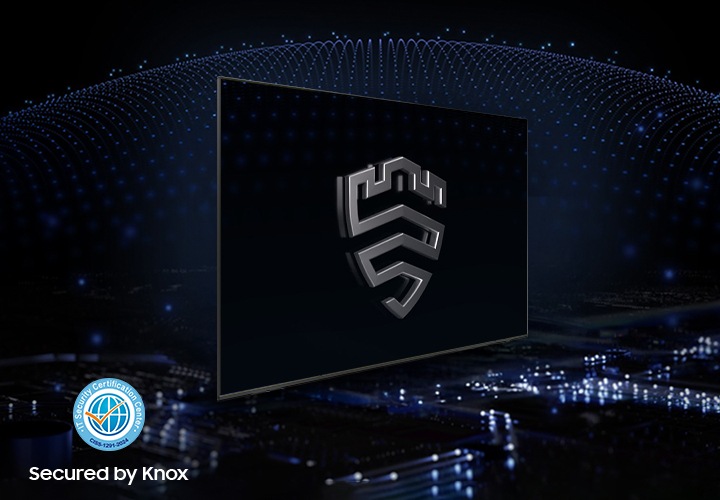 화면에 Knox 로고가 보여지고 있는 단독형 사이니지의 모습입니다. 이미지 하단에는 Secures by Knox 라는 내용의 텍스트와 함께 로고가 있습니다.