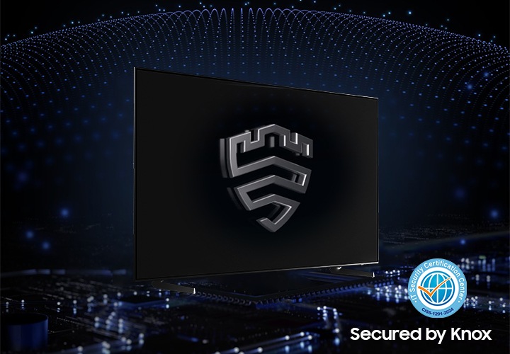 삼성 호텔TV가 정중앙에 있으며, 화면에는 녹스 로고가 떠있는 모습입니다.