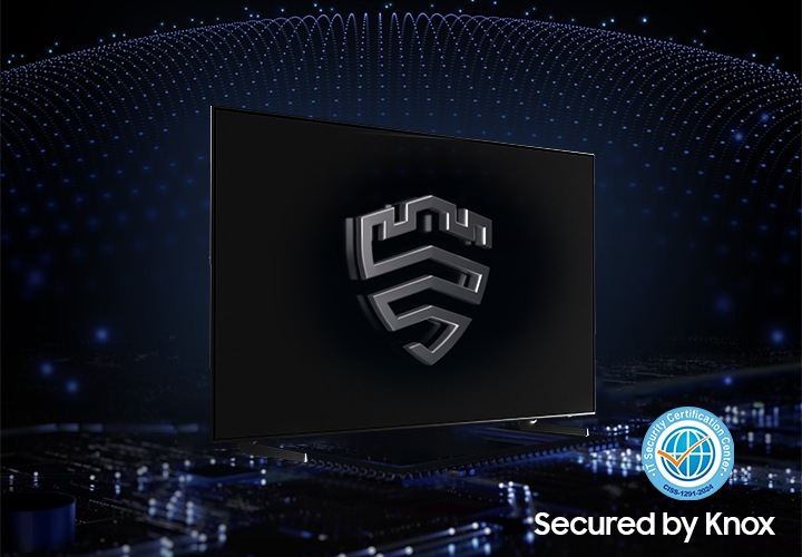 삼성 호텔TV가 정중앙에 있으며, 화면에는 녹스 로고가 떠있는 모습입니다.